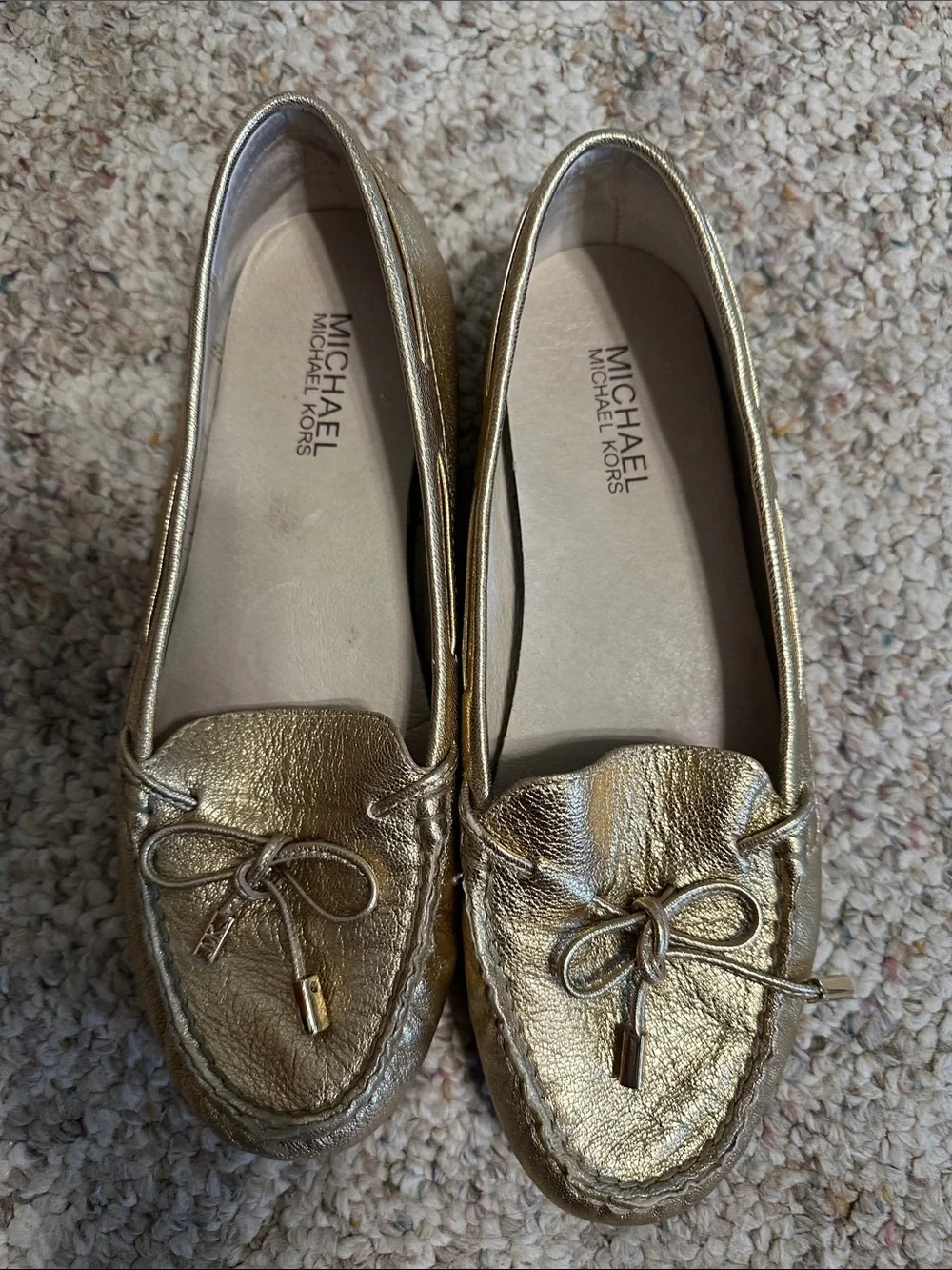 Michael Kors Daisy Mo Metallic Gold Leather Moccasin Loafers size size 8